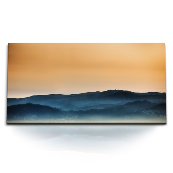 Paul Sinus Art Kunstdruck Bilder 120x60cm Berge Himmel Sonnenuntergang Abendrot Minimal