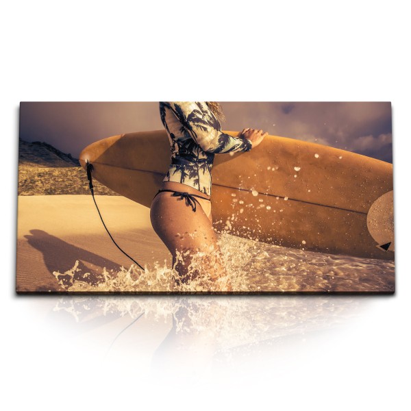 Paul Sinus Art Kunstdruck Bilder 120x60cm Surferin Surfbrett Strand Surfen Meer