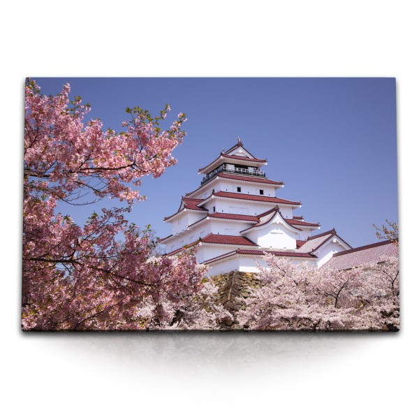 Paul Sinus Art 120x80cm Wandbild auf Leinwand Japanischer Tempel Japan Kirschblüten Kloster