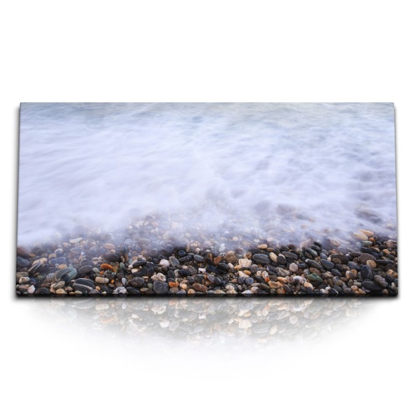 Paul Sinus Art Kunstdruck Bilder 120x60cm Strand runde Steine Wellen Meer Ozean