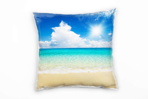 Paul Sinus Art Strand und Meer, blau, türkises Wasser Deko Kissen 40x40cm für Couch Sofa Lounge Zierkissen