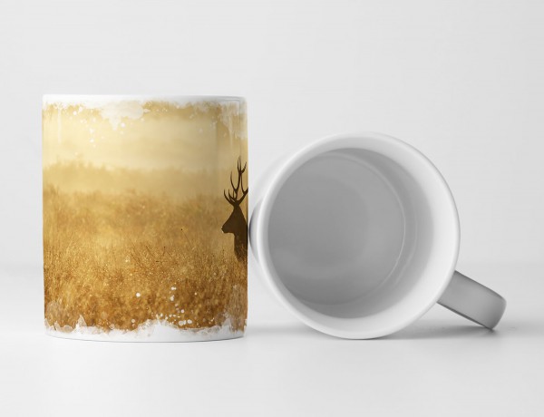 Paul Sinus Art Tasse Geschenk Landschaftsfotografie – Ährenfeld mit Rentier bei Nebel