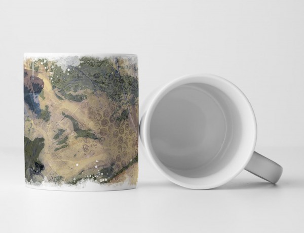 Paul Sinus Art Tasse Geschenk sandbraune Grundierung, dunkelolivgrünen-braunen Muster