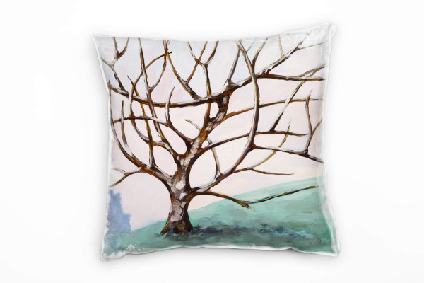 Paul Sinus Art Abstrakt, Baum, heller Himmel, brauner Baum Deko Kissen 40x40cm für Couch Sofa Lounge Zierkissen