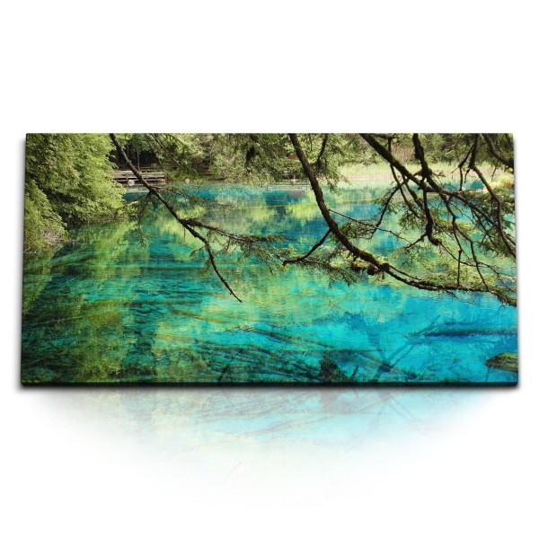 Paul Sinus Art Kunstdruck Bilder 120x60cm Bergsee Alpensee klares Wasser Natur Bäume