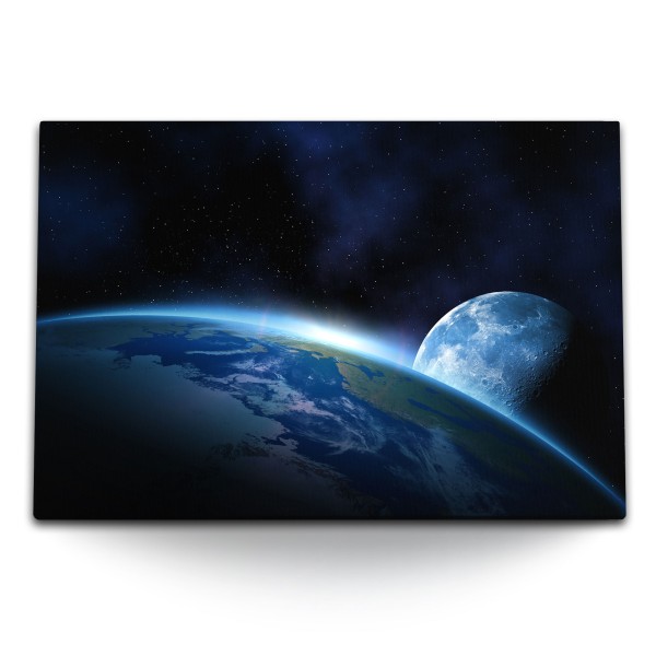 Paul Sinus Art 120x80cm Wandbild auf Leinwand Erde Mond Weltall Sterne Kosmos Planet