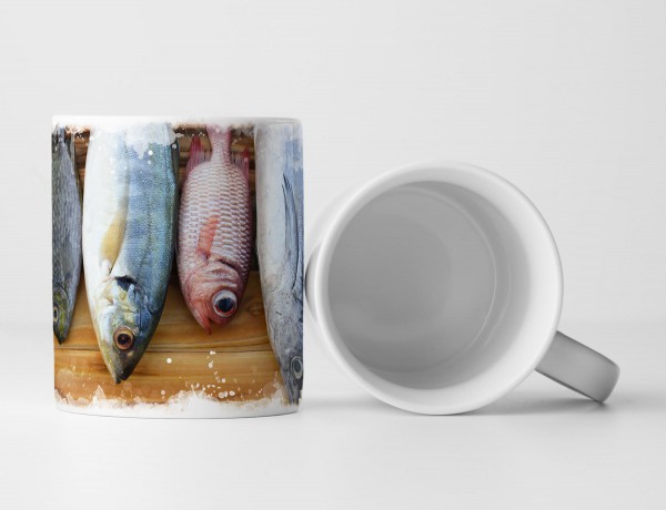 Paul Sinus Art Tasse Geschenk Fotografie - Fischköpfe auf braunem Untergrund