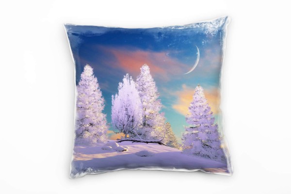 Paul Sinus Art Winter, Schnee, Bäume, Mond, Illustration, blau Deko Kissen 40x40cm für Couch Sofa Lounge Zierkissen