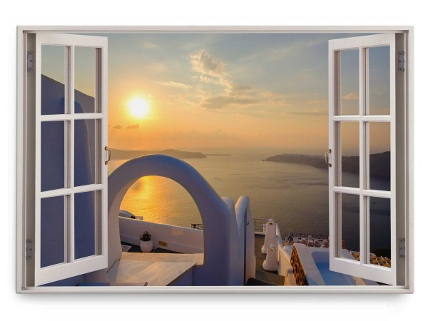 Paul Sinus Art Wandbild 120x80cm Fensterbild Santorini Griechenland Insel Mittelmeer Sonnenuntergang