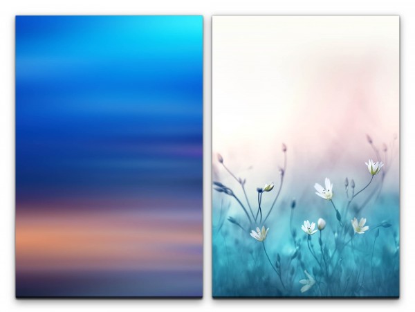 Paul Sinus Art 2 Bilder je 60x90cm Blumen Blau weiße Blüten Frühling Fotokunst Himmel Abstrakt