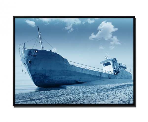 Paul Sinus Art 105x75cm Leinwandbild Petrol Fischerboot Strand Himmel