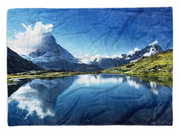 Paul Sinus Art Handtuch Strandhandtuch Saunatuch Kuscheldecke mit Fotomotiv Bergsee Alpen Wolken Schön