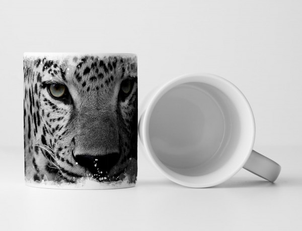 Paul Sinus Art Tasse Geschenk Tierfotografie – Porträt eines Leoparden schwarz weiß