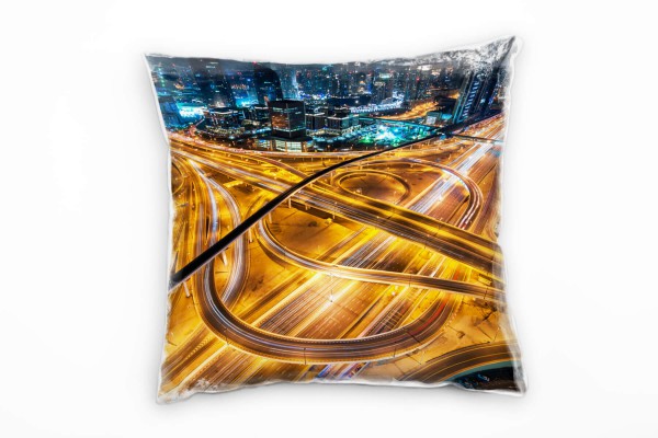 Paul Sinus Art City, Straßen, Hochhäuser, Nacht, blau, orange Deko Kissen 40x40cm für Couch Sofa Lounge Zierkissen