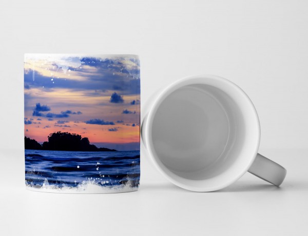 Paul Sinus Art Tasse Geschenk Landschaftsfotografie – Dunkelblau oranger Himmel über dem Meer