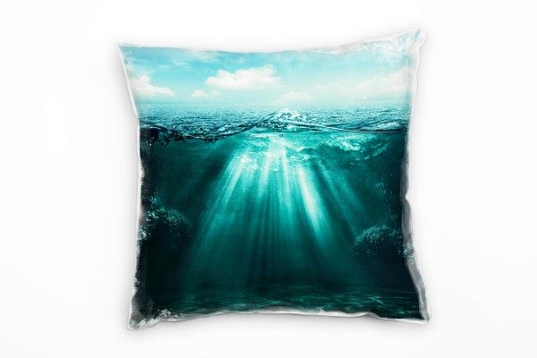 Paul Sinus Art Meer, türkis, blau, Meeresgrund, Wasser, Sonne Deko Kissen 40x40cm für Couch Sofa Lounge Zierkissen