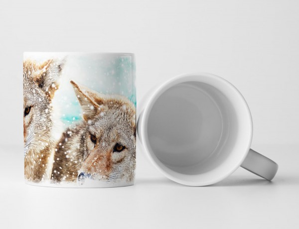 Paul Sinus Art Tasse Geschenk Tierfotografie – Kojotepaar im blauen Winterhimmel