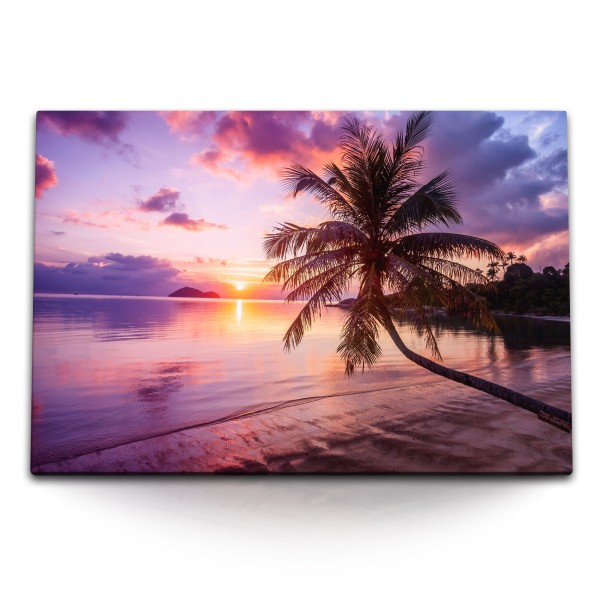 Paul Sinus Art 120x80cm Wandbild auf Leinwand Exotisches Paradies Meer Palmen Sonnenuntergang Stand