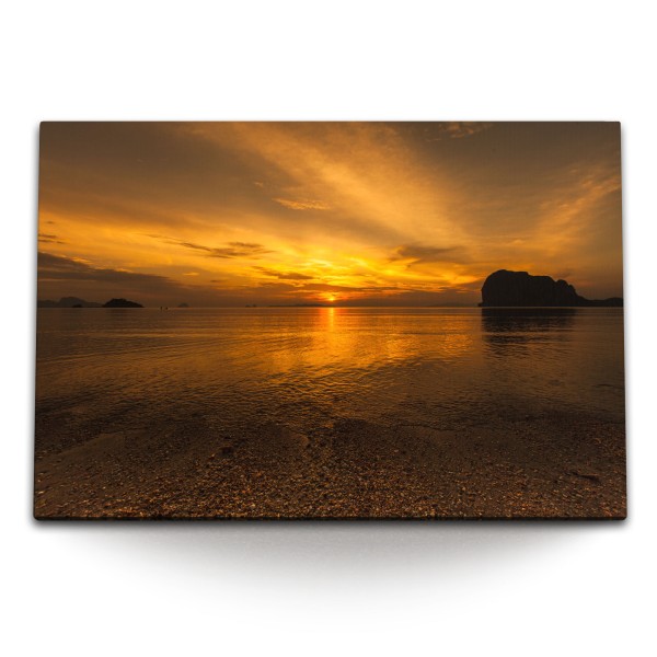 Paul Sinus Art 120x80cm Wandbild auf Leinwand Roter Himmel Abendröte Meer Horizont Strand