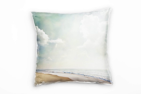 Paul Sinus Art Strand und Meer, beige, blau, Wolken, Wellen, Sand Deko Kissen 40x40cm für Couch Sofa Lounge Zierkis