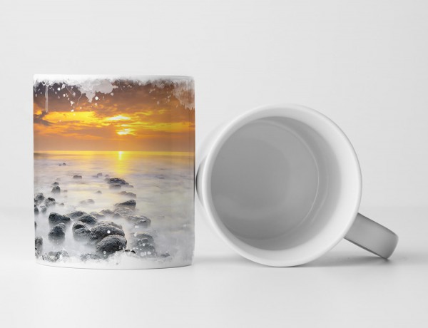 Paul Sinus Art Tasse Geschenk Naturfotografie – Gelber Sonnenaufgang über Felsküste