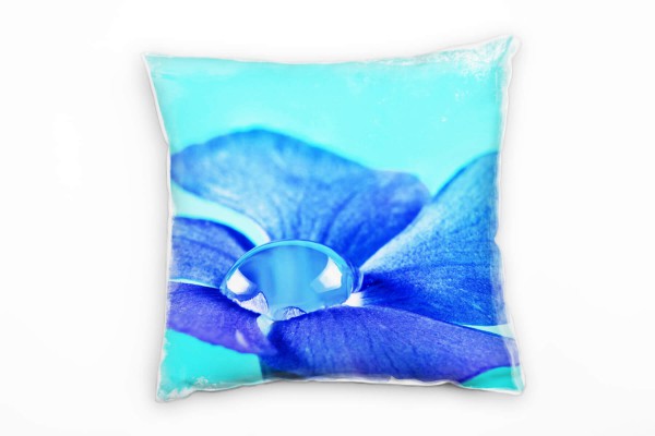 Paul Sinus Art Blumen, Macro, blau, türkis, Blume mit Tautropfen Deko Kissen 40x40cm für Couch Sofa Lounge Zierkiss