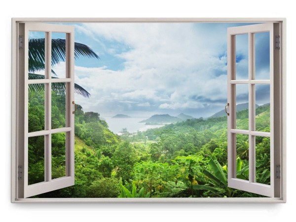 Wandbild 120x80cm Fensterbild Tropische Insel Dschungel Meer Grün Palmen