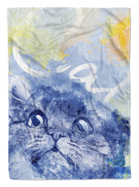 Paul Sinus Art Handtuch Strandhandtuch Saunatuch Kuscheldecke SplashArt Tier Serie Kunstvoll Cat III Mot