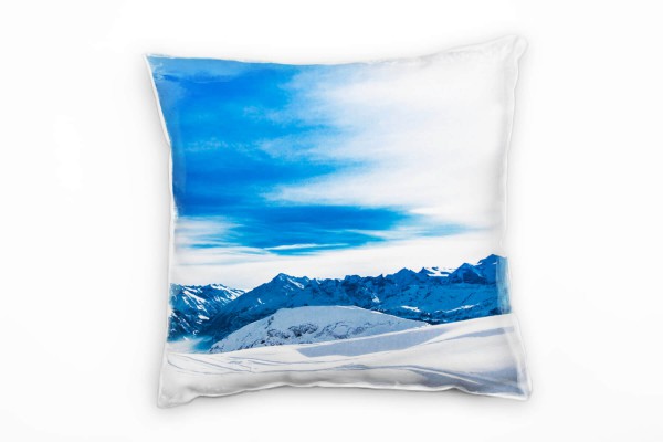 Paul Sinus Art Winter, weiß, blau, schneebedeckte Berge Deko Kissen 40x40cm für Couch Sofa Lounge Zierkissen