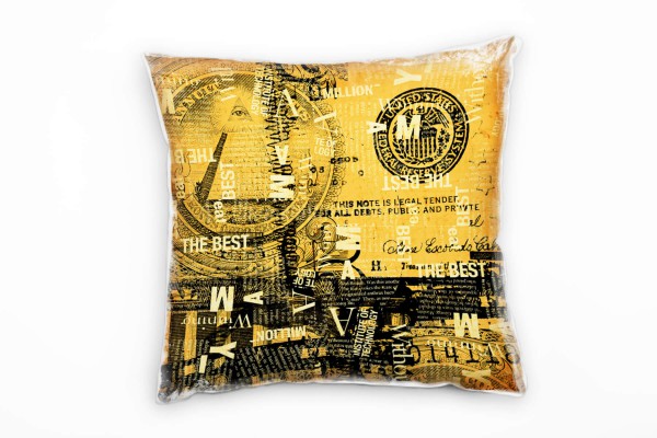 Paul Sinus Art Illustration, braun, schwarz, US Dollar, Amerika Deko Kissen 40x40cm für Couch Sofa Lounge Zierkisse