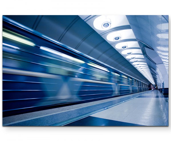 Paul Sinus Art Fotografie  U-Bahnstation in einer Stadt mit Menschen - Leinwandbild