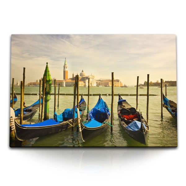 Paul Sinus Art 120x80cm Wandbild auf Leinwand Venedig Italien Gondel Boote Meer Mittelmeer