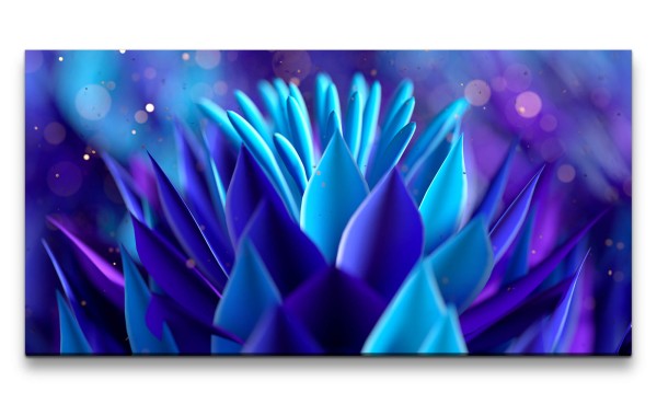 Paul Sinus Art Leinwandbild 120x60cm Blume Blüte Blau Fantasievoll Kunstvoll Dekorativ