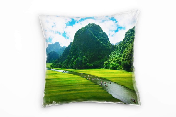 Paul Sinus Art Vietnam, Landschaft, Natur, Fluss, grün, blau Deko Kissen 40x40cm für Couch Sofa Lounge Zierkissen