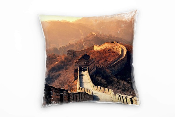 Paul Sinus Art Landschaften, Chinesische Mauer, Wald, Stein, braun Deko Kissen 40x40cm für Couch Sofa Lounge Zierki