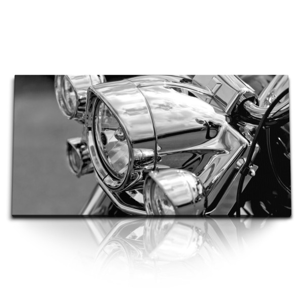 Paul Sinus Art Kunstdruck Bilder 120x60cm Schwarz Weiß klassisches Motorrad Motorradscheinwerfer