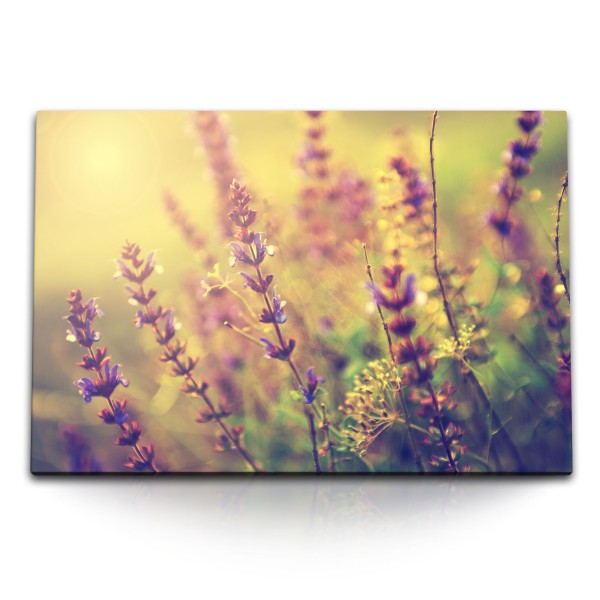 120x80cm Wandbild auf Leinwand Lavendel Blumen Pflanzen Natur Kunstvoll