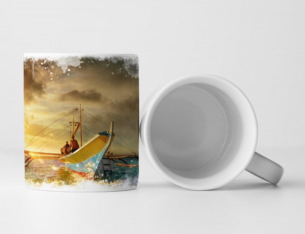 Paul Sinus Art Tasse Geschenk Landschaftsfotografie – Boot bei Sonnenaufgang El Nido Philippinen