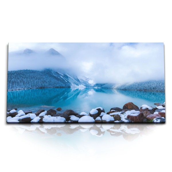 Paul Sinus Art Kunstdruck Bilder 120x60cm Winterlandschaft See Berge Schnee Hellblau Natur