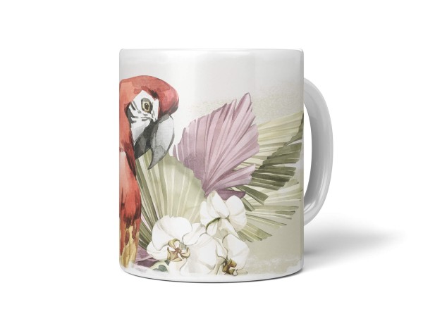 Paul Sinus Art Dekorative Tasse mit schönem Vogel Motiv Papagei Blumen Blüten Blumenstrauß Vintage Pastellton