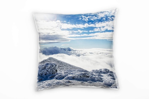 Paul Sinus Art Winter, Berge, Wald, Schnee, Wolken, blau, grau Deko Kissen 40x40cm für Couch Sofa Lounge Zierkissen