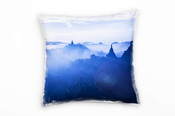 Paul Sinus Art Landschaft, Sonnenaufgang, Bagan, Tempel, blau Deko Kissen 40x40cm für Couch Sofa Lounge Zierkissen