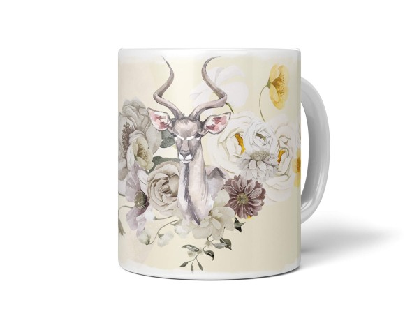 Paul Sinus Art Tasse Porzellan Tier Motiv Antilope Blumen Blüten Kunstvoll Aquarell