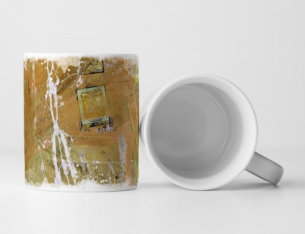 Paul Sinus Art Tasse Geschenk dunkel-khaki Grundierung; weiß Abstraktionen; koreanischen Stickern