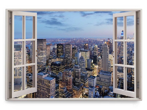 Wandbild 120x80cm Fensterbild New York Hochhäuser Manhattan Stadtlichter