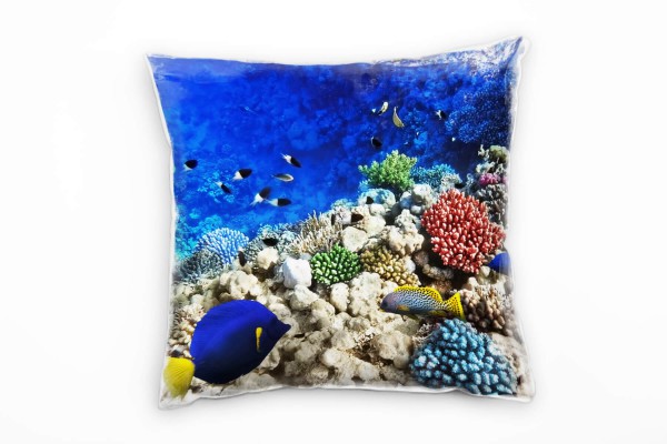 Paul Sinus Art Strand und Meer, Fische, gelb, blau, rot, braun Deko Kissen 40x40cm für Couch Sofa Lounge Zierkissen