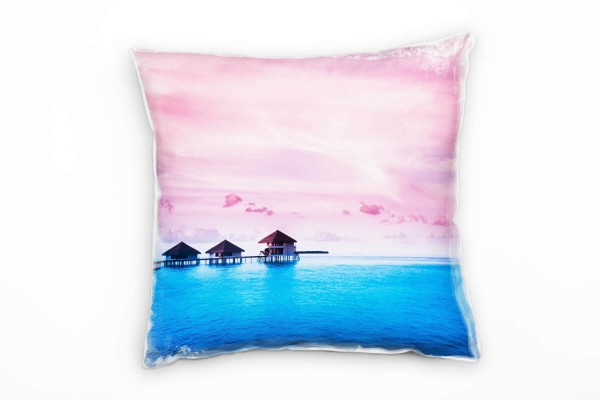 Paul Sinus Art Meer, Steg, Häuschen, pink, blau Deko Kissen 40x40cm für Couch Sofa Lounge Zierkissen