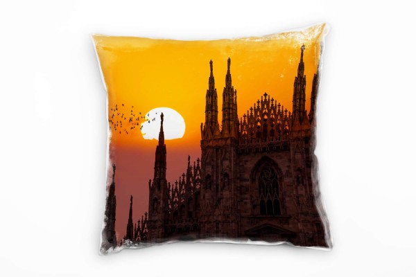 Paul Sinus Art City, Mailänder Dom, Italien, Sonnenuntergang, orange Deko Kissen 40x40cm für Couch Sofa Lounge Zier