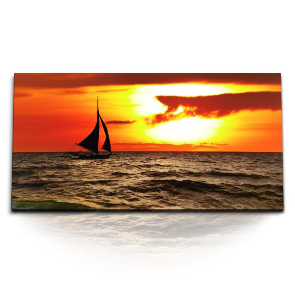 Paul Sinus Art Kunstdruck Bilder 120x60cm Abendrot Meer Segelboot Segelschiff Horizont