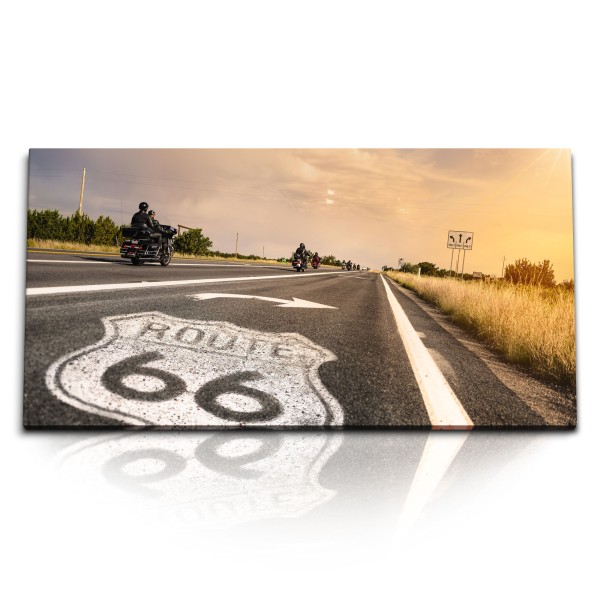 Paul Sinus Art Kunstdruck Bilder 120x60cm Route 66 USA Straße Biker Sonnenuntergang